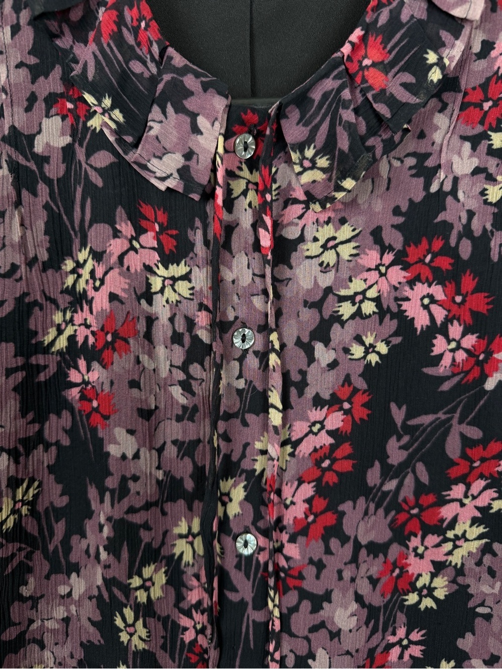 Polo Ralph Lauren Floral Long Sleeve Buttonup Blouse Small Black Pink - Picture 7 of 9